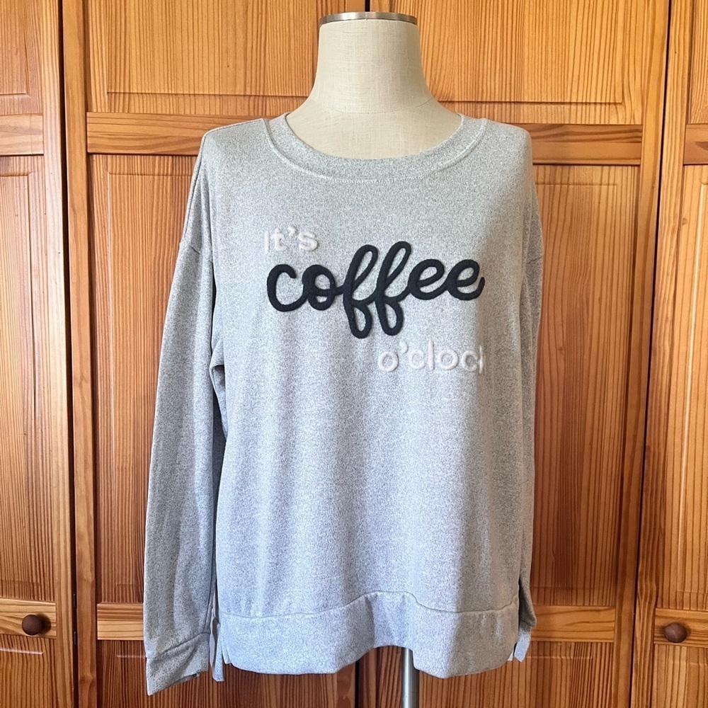 Secret Treasures Large Oversized Coffee Sweatshirt Graphic Lightweight Cozy - Picture 2 of 7